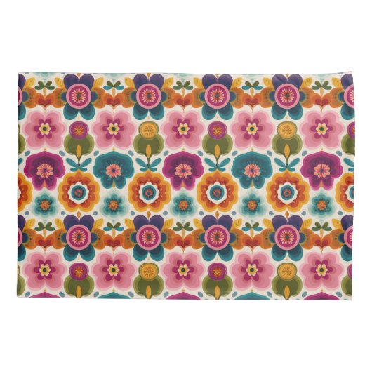 Levendige RETRO Folk Art Bloemen BOHO Bloemenpatro Kussensloop (Achterkant)