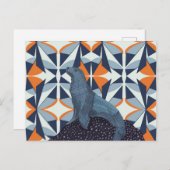 Levendige Retro Geometrische Zee Leeuw op Rock Briefkaart (Voorkant / Achterkant)