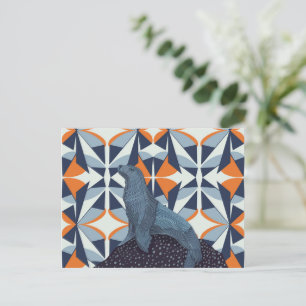 Levendige Retro Geometrische Zee Leeuw op Rock Briefkaart