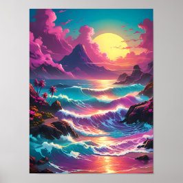 Levendige Retro Golven, Bold Blast van Kleurrijke  Poster
