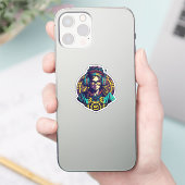 Levendige Retro Groove: Cool Girl met Hoofdtelefoo Sticker (Telefoon)