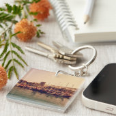 Levendige retro koraal zonsondergang Bodrum haven Sleutelhanger (Voorkant Rechts)