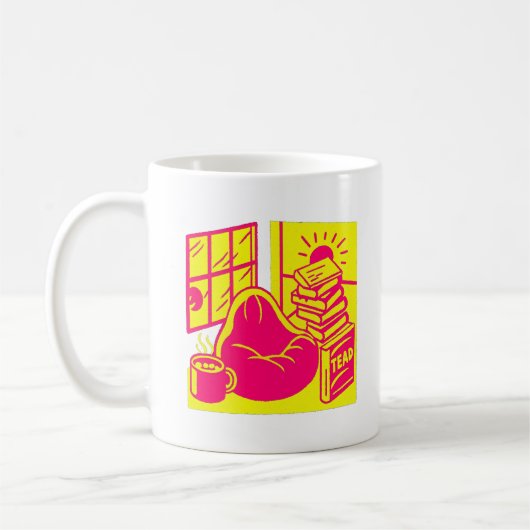 Levendige Retro Leeshoek Illustratie Koffiemok (Links)
