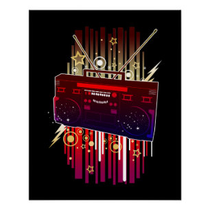 Levendige Retro Luidspreker Kunst met Neon Muziek Perfect Poster