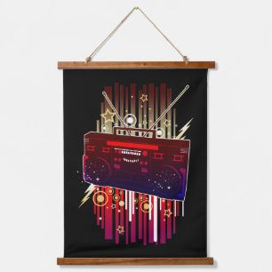 Levendige Retro Luidspreker Kunst met Neon Muziekg Hangend Wandkleed
