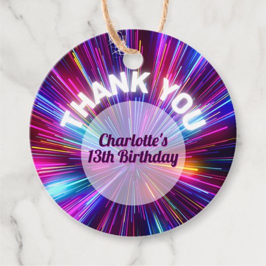 Levendige Retro Neon gloeiende roze Paarse dank u Bedankjes Labels (Voorkant)