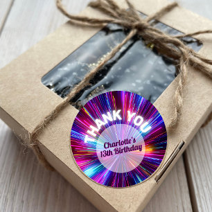 Levendige Retro Neon gloeiende roze Paarse dank u Ronde Sticker