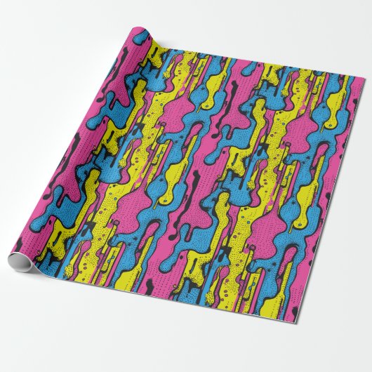 "Levendige Retro Pop Art Drip Patroon Cadeaupapier (Uitgerold)