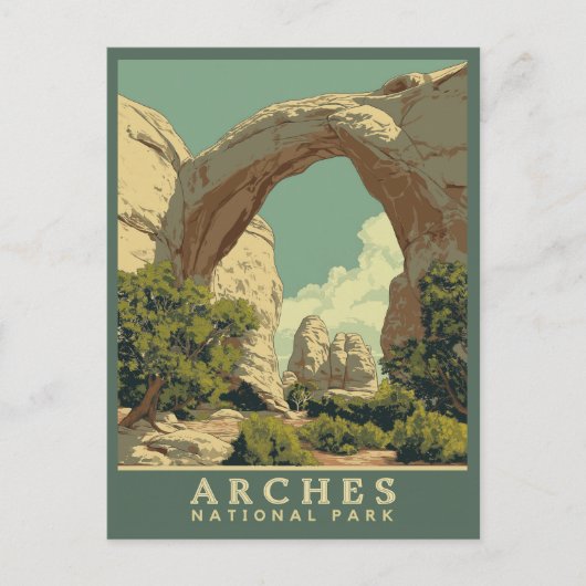 Levendige Retro-stijl Arches National Park Briefkaart (Voorkant)