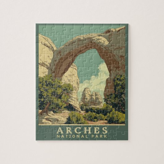 Levendige Retro-stijl Arches National Park Legpuzzel (Verticaal)
