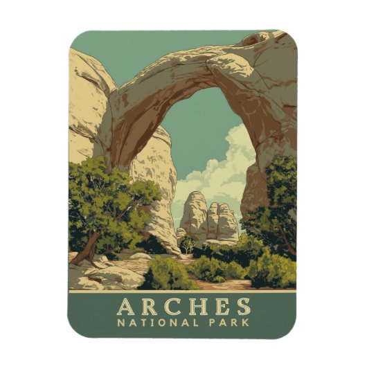 Levendige Retro-stijl Arches National Park Magneet (Verticaal)