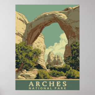 Levendige Retro-stijl Arches National Park Poster