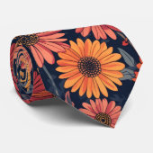 Levendige Retro Zonsondergang Bloemen Stropdas (Opgerold)