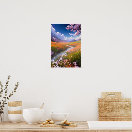 Levendige Reverie: Bloemen in harmonie Poster (Keuken)