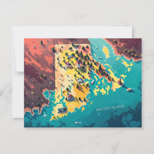 Levendige Rhode Island Kustkaart Kunst Briefkaart