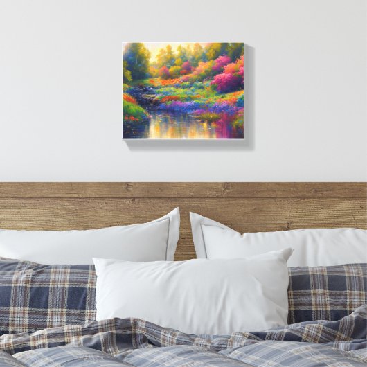 Levendige Riverbank Paradise Canvas Afdruk (Insitu (Slaapkamer))