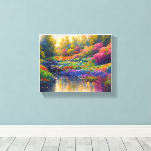 Levendige Riverbank Paradise Canvas Afdruk (Insitu (Houten vloer))