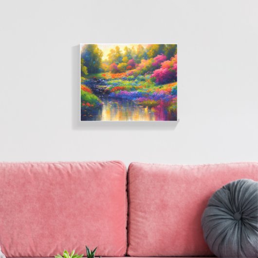 Levendige Riverbank Paradise Canvas Afdruk (Insitu (Woonkamer))