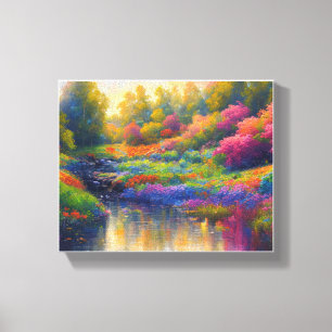 Levendige Riverbank Paradise Canvas Afdruk