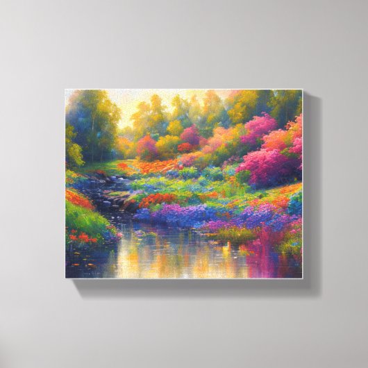 Levendige Riverbank Paradise Canvas Afdruk (Voorkant)
