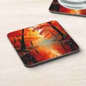 Levendige Rivier van Herfst Gold Design Bier Onderzetter (Linkerzijde)