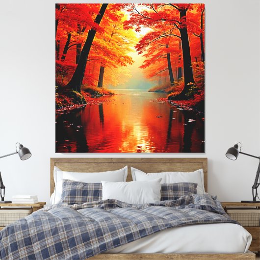 Levendige Rivier van Herfst Gold Design Canvas Afdruk (Insitu (Slaapkamer))