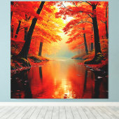 Levendige Rivier van Herfst Gold Design Canvas Afdruk (Insitu (Houten vloer))