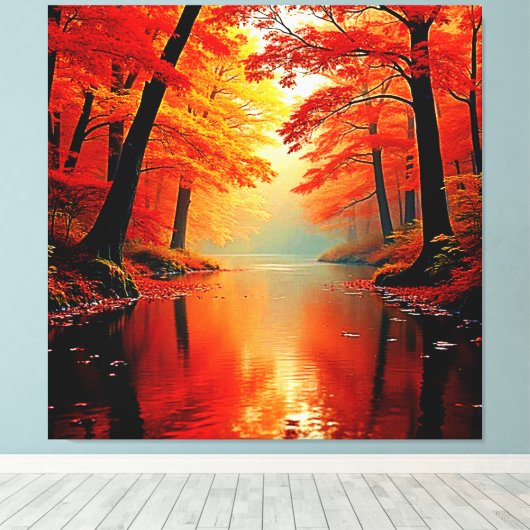 Levendige Rivier van Herfst Gold Design Canvas Afdruk (Insitu (Houten vloer))