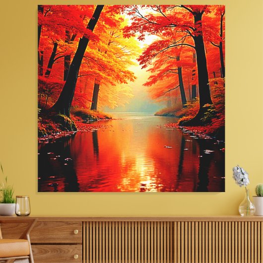 Levendige Rivier van Herfst Gold Design Canvas Afdruk (Insitu (Woonkamer))