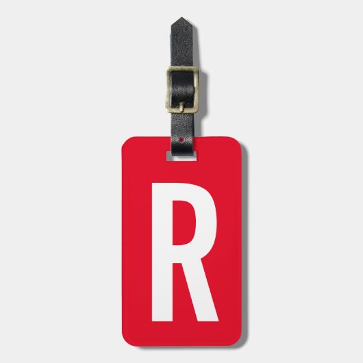 Levendige rode aangepaste monogram reizen bagagela bagagelabel (Voorkant verticaal)