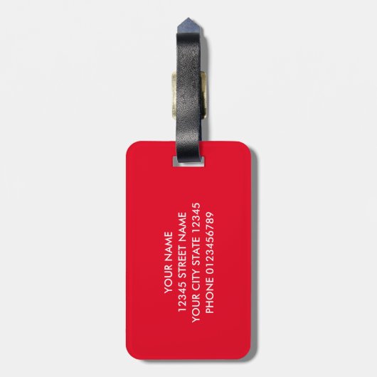 Levendige rode aangepaste monogram reizen bagagela bagagelabel (Achterkant verticaal)
