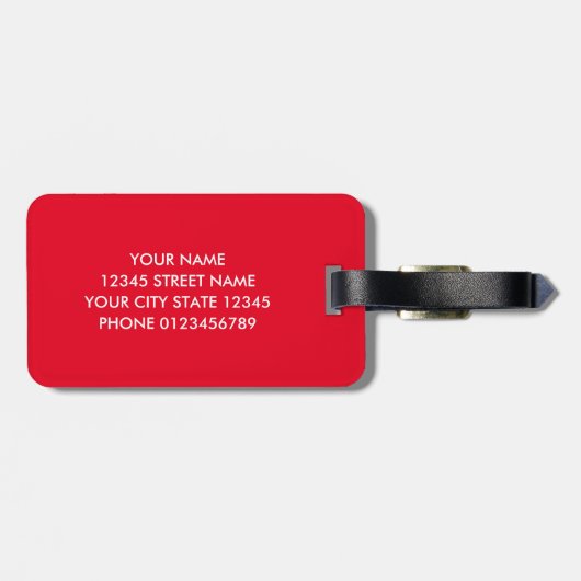 Levendige rode aangepaste monogram reizen bagagela bagagelabel (Achterkant horizontaal)