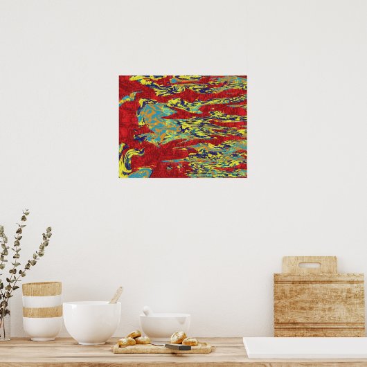 Levendige rode Abstracte expressionistische stroom Poster (Keuken)