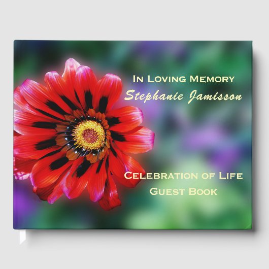 Levendige rode bloem Gazania, Viviering van het le Gastenboek (Voorkant)
