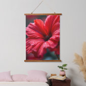Levendige Rode Bloem Macro Botanische Kunst Hangend Wandkleed (Slaapkamer)
