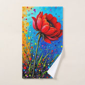 Levendige Rode Bloemen Pop Art Print Bad Handdoek (Handdoek)