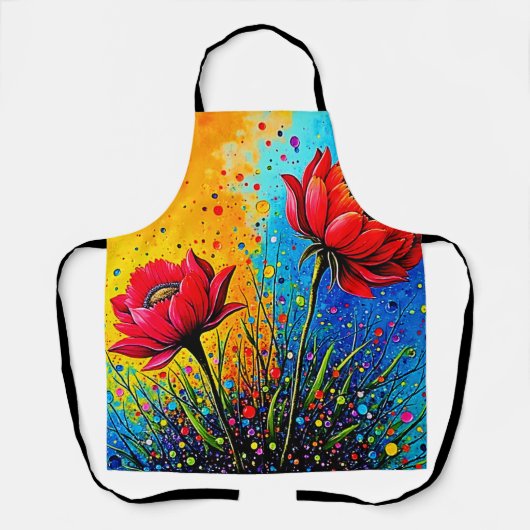 Levendige rode bloemen Pop Art Print Schort (Voorkant)