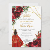 Levendige Rode Bloemen Prinses Quinceañera Kaart (Voorkant)