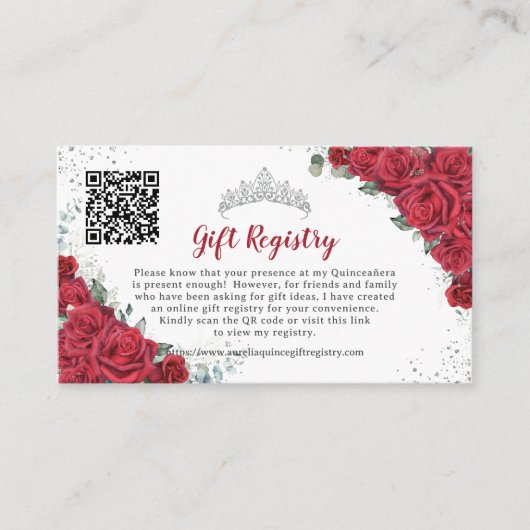 Levendige Rode Bloemen Quinceañera QR Gift Registr Informatiekaartje (Voorkant)