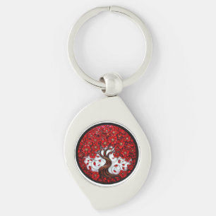 Levendige rode bloemenboom met stijlvolle details sleutelhanger