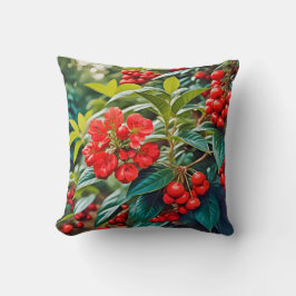 Levendige rode bloesems en clusters van bessen kussen