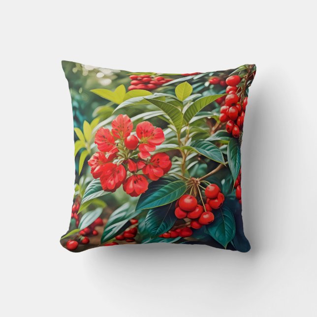Levendige rode bloesems en clusters van bessen kussen (Voorkant)