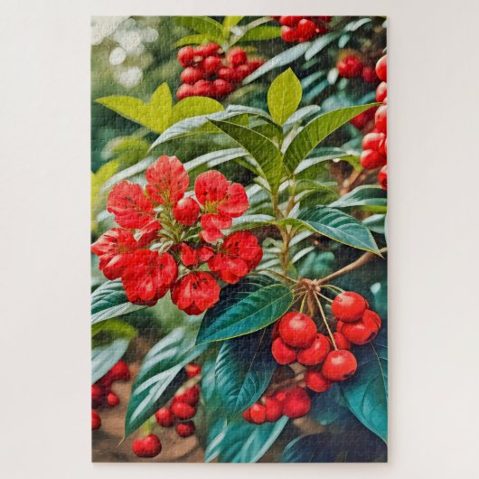 Levendige rode bloesems en clusters van bessen legpuzzel (Verticaal)