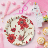 Levendige rode botanische illustratie papieren bordje (Feest)