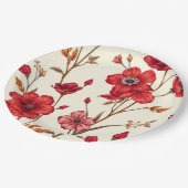 Levendige rode botanische illustratie papieren bordje (Gekanteld)