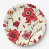 Levendige rode botanische illustratie papieren bordje (Voorkant)