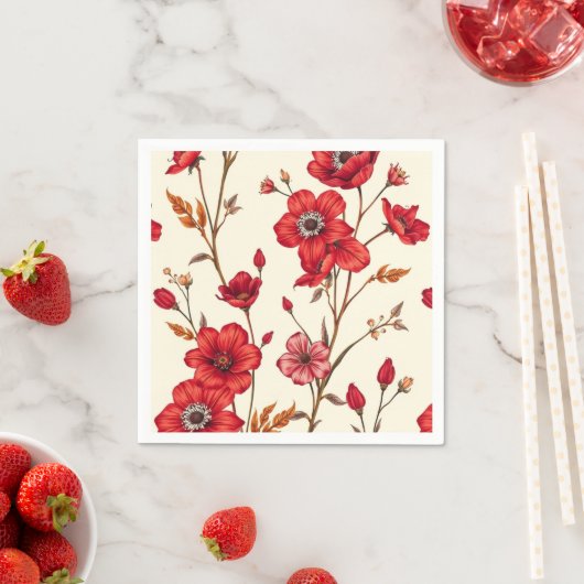 Levendige rode botanische illustratie servet (Insitu)