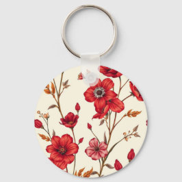 Levendige rode botanische illustratie sleutelhanger