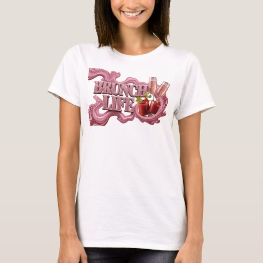 Levendige Rode BRUNCH LIFE Slogan T-shirt (Voorkant)