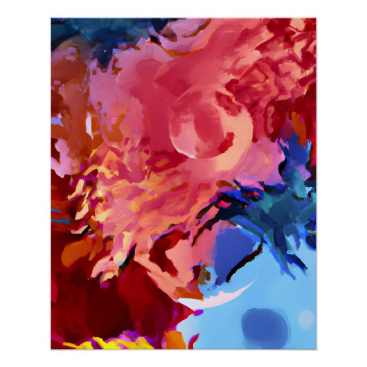 Levendige Rode en Blauwe Abstracte Vlamuitbarsting Perfect Poster (Voorkant)